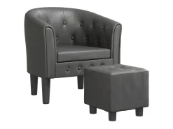Sillón con taburete cuero sintético gris