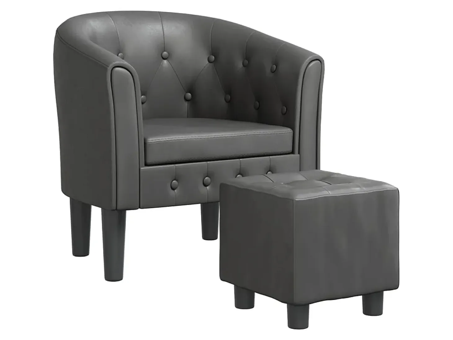 Sillón con taburete cuero sintético gris ES46698