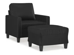 Sillón con taburete cuero sintético negro 60 cm