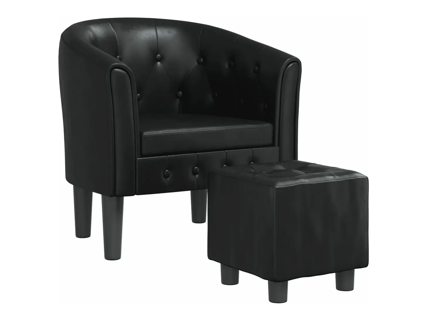Sillón con taburete cuero sintético negro