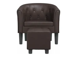 Sillón con taburete cuero sintético marrón