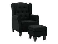 Sillón con taburete reposapiés de tela negro