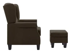 Sillón con taburete reposapiés de tela marrón
