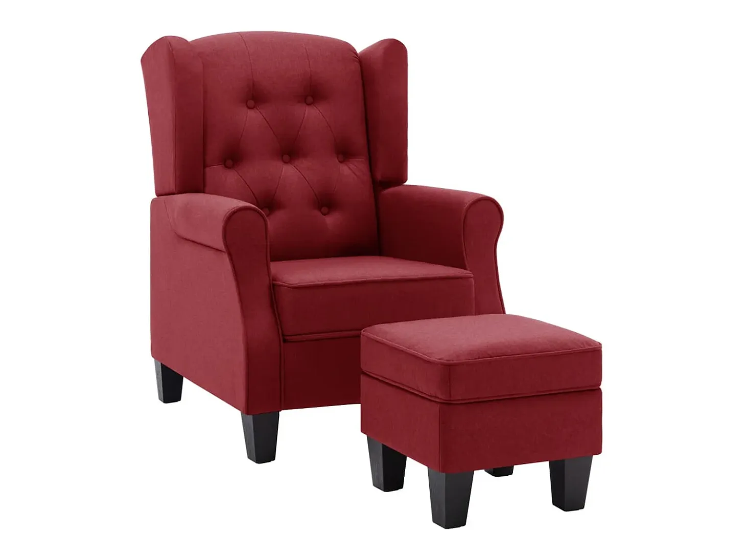 Sillón con taburete reposapiés de tela rojo tinto