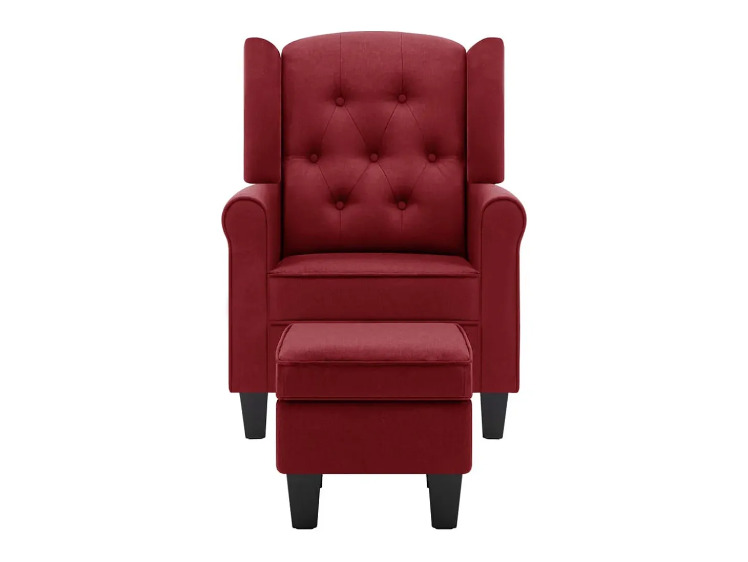 Sillón con taburete reposapiés de tela rojo tinto