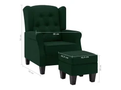 Sillón con taburete reposapiés tela verde oscuro