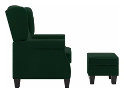 Sillón con taburete reposapiés tela verde oscuro
