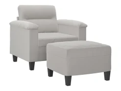 Sillón con taburete tela de microfibra gris claro 60 cm