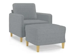 Sillón con taburete tela gris claro 60 cm