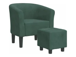 Sillón con taburete terciopelo verde oscuro