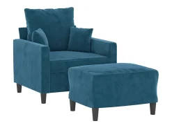Sillón con taburete terciopelo azul 60 cm