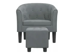 Sillón con taburete terciopelo gris oscuro