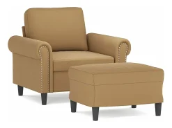 Sillón con taburete terciopelo marrón 60 cm