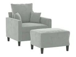 Sillón con taburete terciopelo gris claro 60 cm