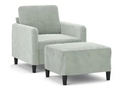 Sillón con taburete terciopelo gris claro 60 cm