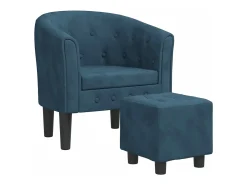 Sillón con taburete terciopelo azul oscuro