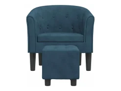 Sillón con taburete terciopelo azul oscuro
