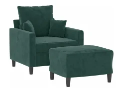 Sillón con taburete terciopelo verde oscuro 60 cm