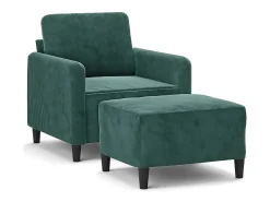 Sillón con taburete terciopelo verde oscuro 60 cm