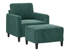 Sillón con taburete terciopelo verde oscuro 60 cm