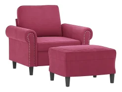 Sillón con taburete terciopelo rojo tinto 60 cm