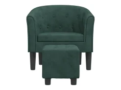 Sillón con taburete terciopelo verde oscuro