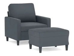 Sillón con taburete terciopelo gris oscuro 60 cm