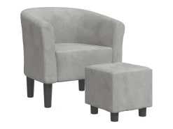 Sillón con taburete terciopelo gris claro