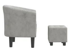 Sillón con taburete terciopelo gris claro