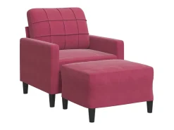Sillón con taburete terciopelo rojo tinto 60 cm