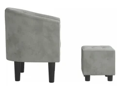 Sillón con taburete terciopelo gris claro