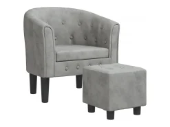 Sillón con taburete terciopelo gris claro