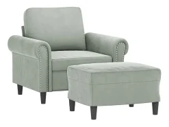 Sillón con taburete terciopelo gris claro 60 cm