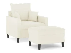 Sillón con taburete terciopelo crema 60 cm