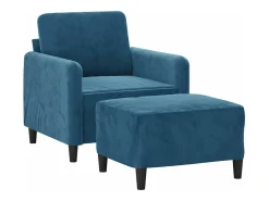 Sillón con taburete terciopelo azul 60 cm