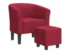 Sillón con taburete terciopelo rojo tinto