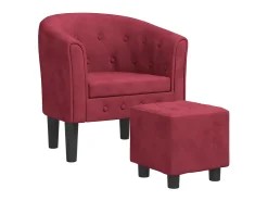 Sillón con taburete terciopelo rojo tinto ES15486