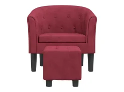Sillón con taburete terciopelo rojo tinto ES15486