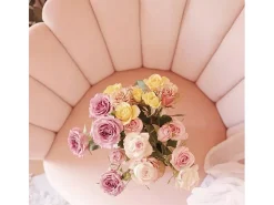 Sillón concha butaca diseño moderno terciopelo patas doradas Calicis - Rosa
