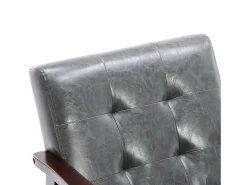 Sillón de cuero artificial tapizado estilo vintage - Sillón de madera natural para oficina o dormitorio, azul