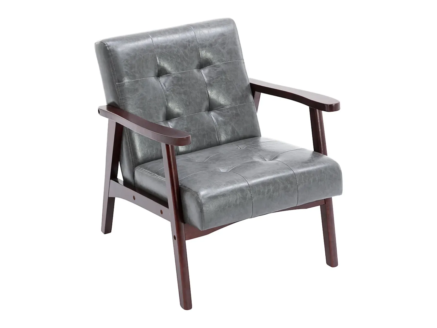 Sillón de cuero artificial tapizado estilo vintage - Sillón de madera natural para oficina o dormitorio, azul