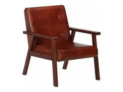 Sillón de cuero auténtico marrón oscuro