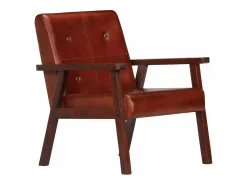 Sillón de cuero auténtico marrón oscuro