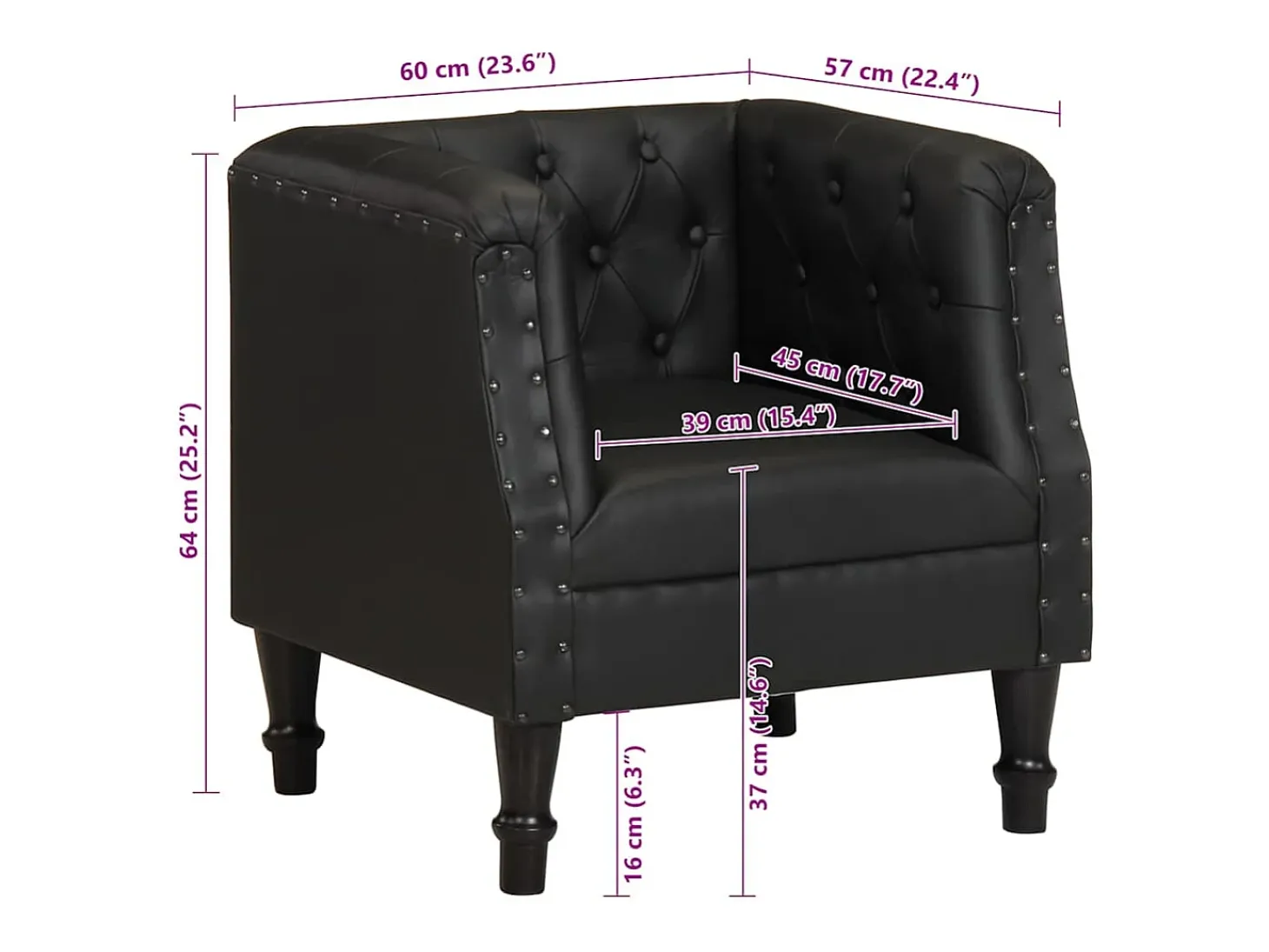 Sillón de cuero auténtico negro