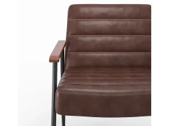 Sillón de cuero de búfalo marrón y metal negro - Hugues