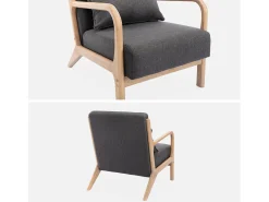 Sillón de diseño de madera y tela gris oscuro