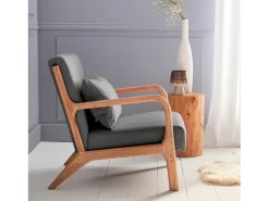 Sillón de diseño de madera y tela gris oscuro