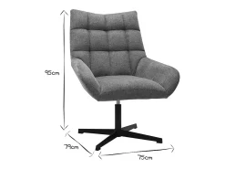 Sillón de diseño giratorio de tejido efecto aterciopelado texturizado gris KING