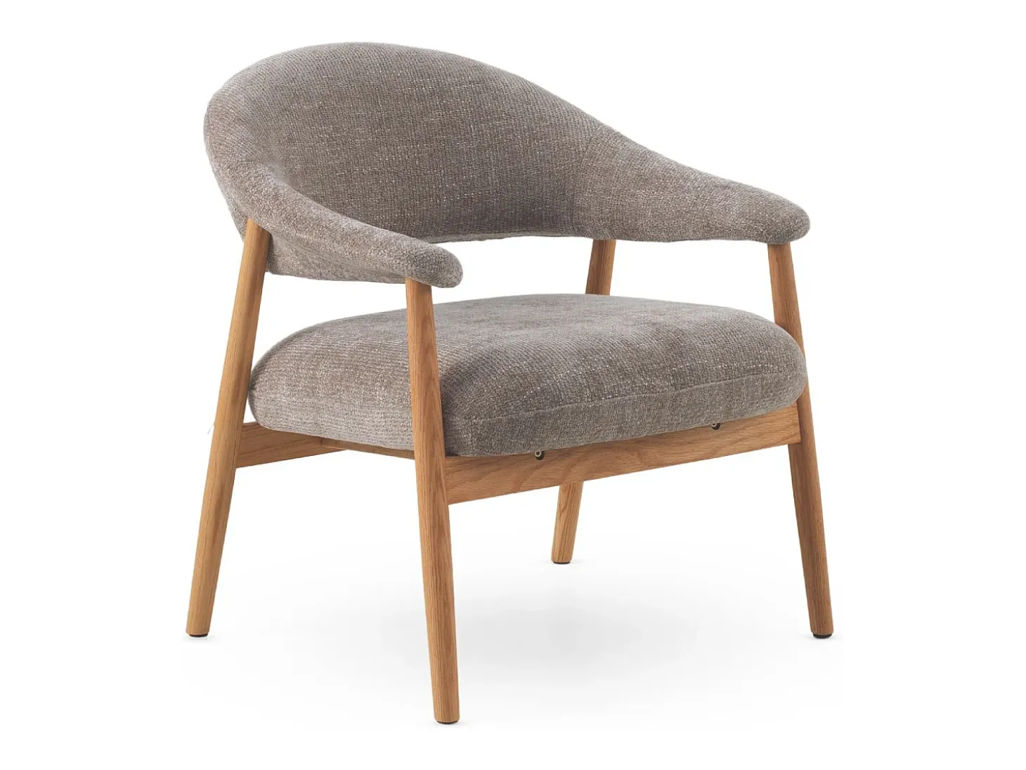 Sillón de madera de roble tapizado en topo