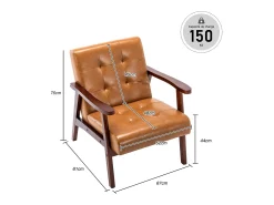 Sillón de Madera Maciza con Diseño Escandinavo Moderno - Cuero Natural Hipoalergénico Gris para Salón, Oficina o Dormitorio, Dimensiones 67x76x76 cm